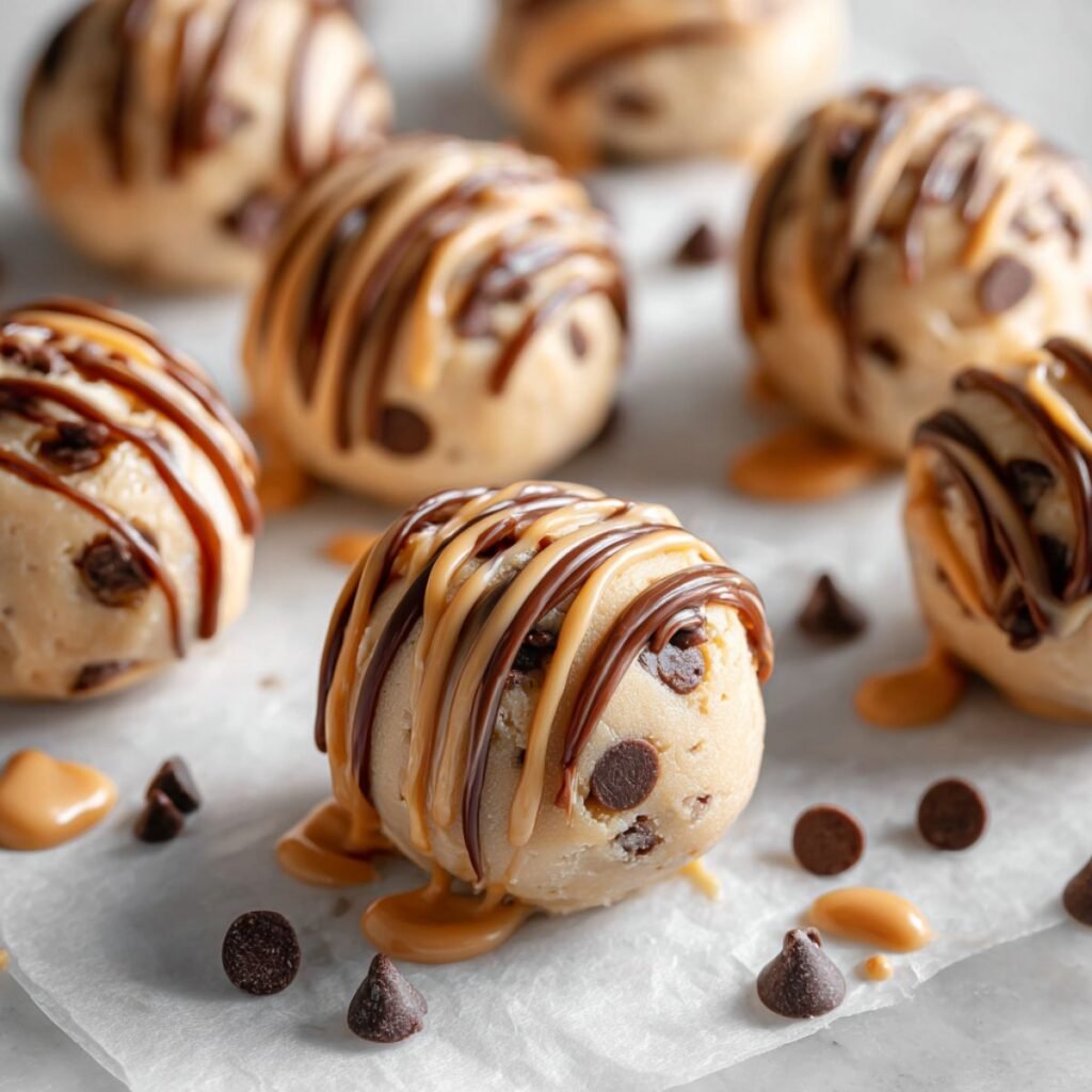 Frozen greek yogurt peanut butter bites with chocolate chips and peanut butter drizzle on parchment. Healthy protein packed no bake frozen treats ready in 15 minutes.