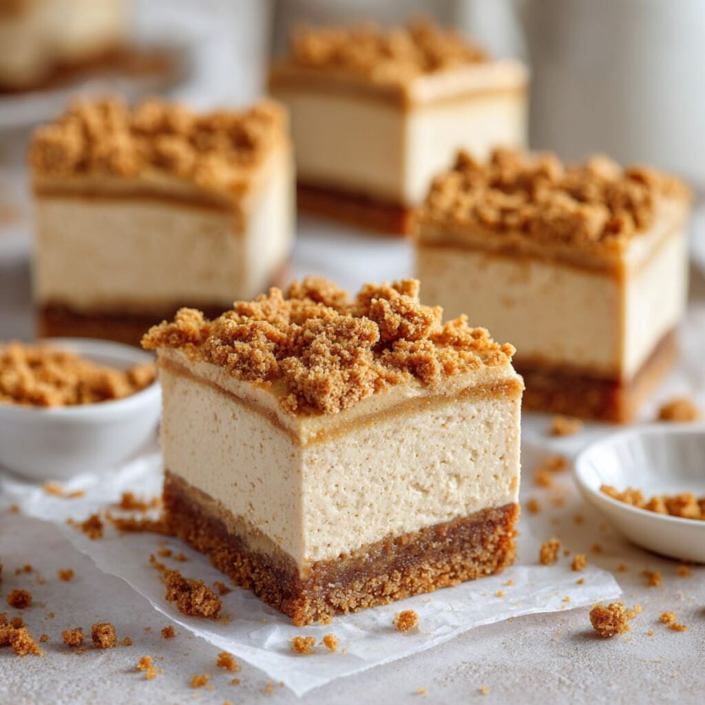 Layered 60 minute gingerbread cheesecake bars with spiced cookie crust creamy filling and golden top layer