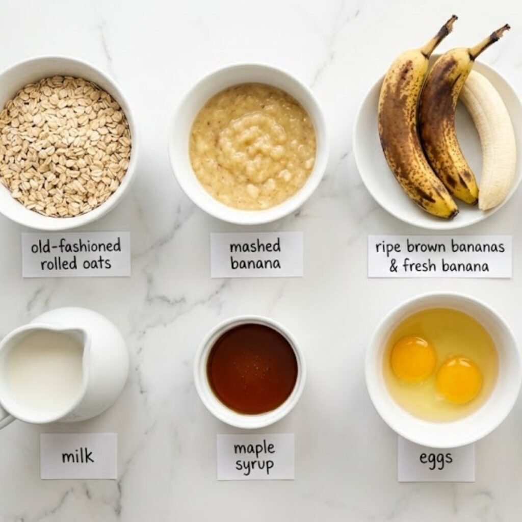 Overhead flat lay of the ingredients in small white bowls on a clean white marble counter.
