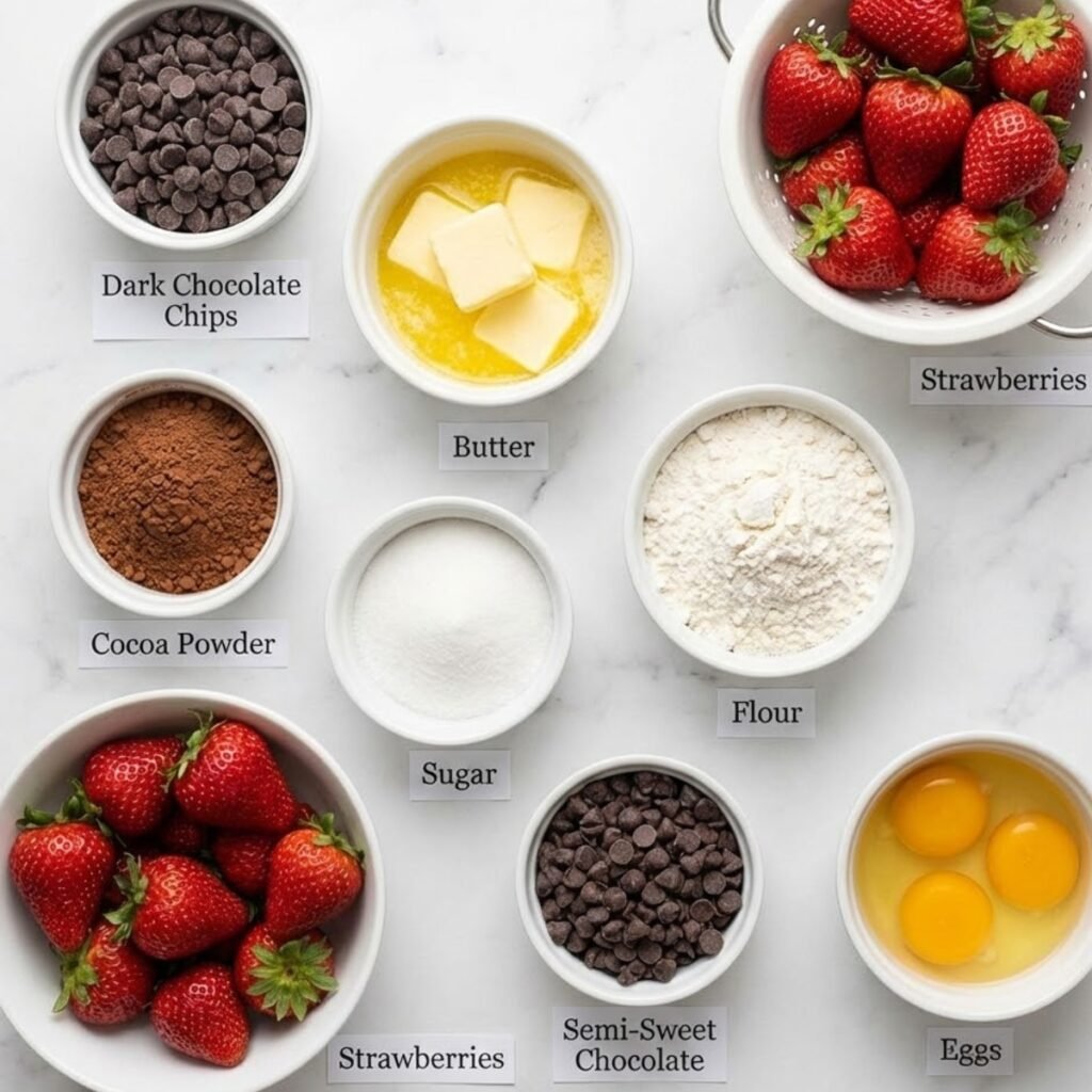 Overhead flat lay of the ingredients arranged on a clean white marble or wooden surface.