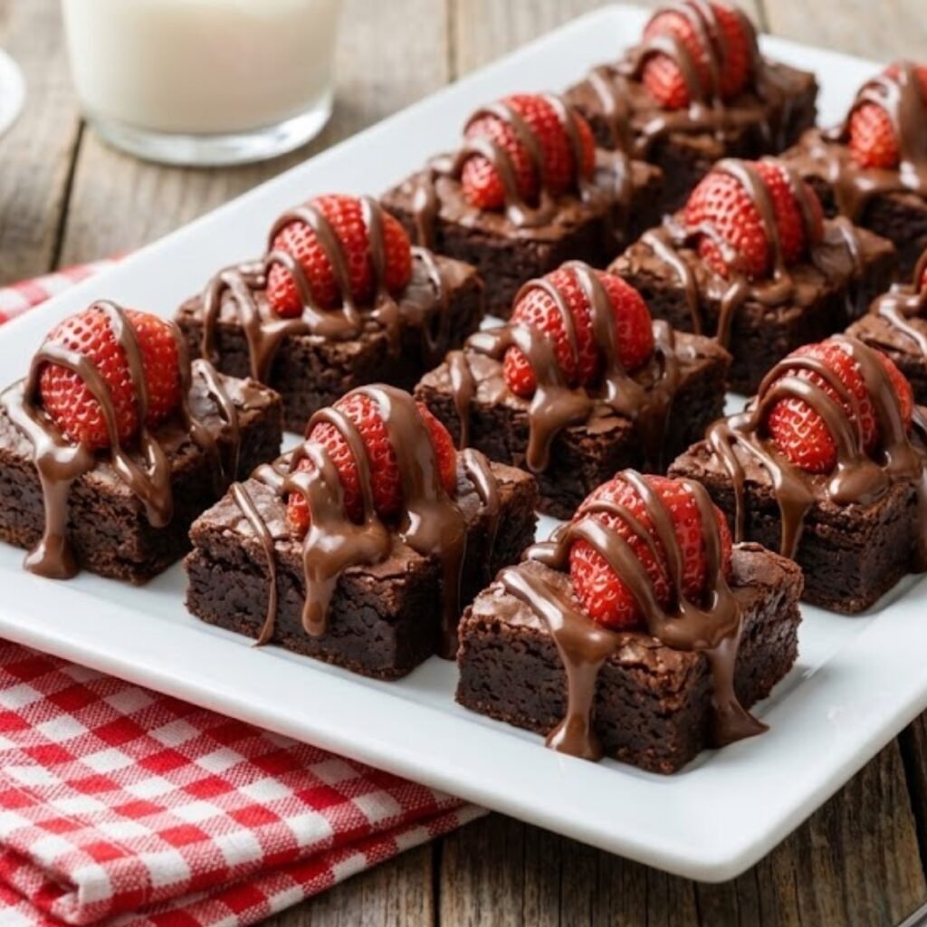 A stunning eye-level or 45-degree angle shot of the finished brownies, matching your reference image.
