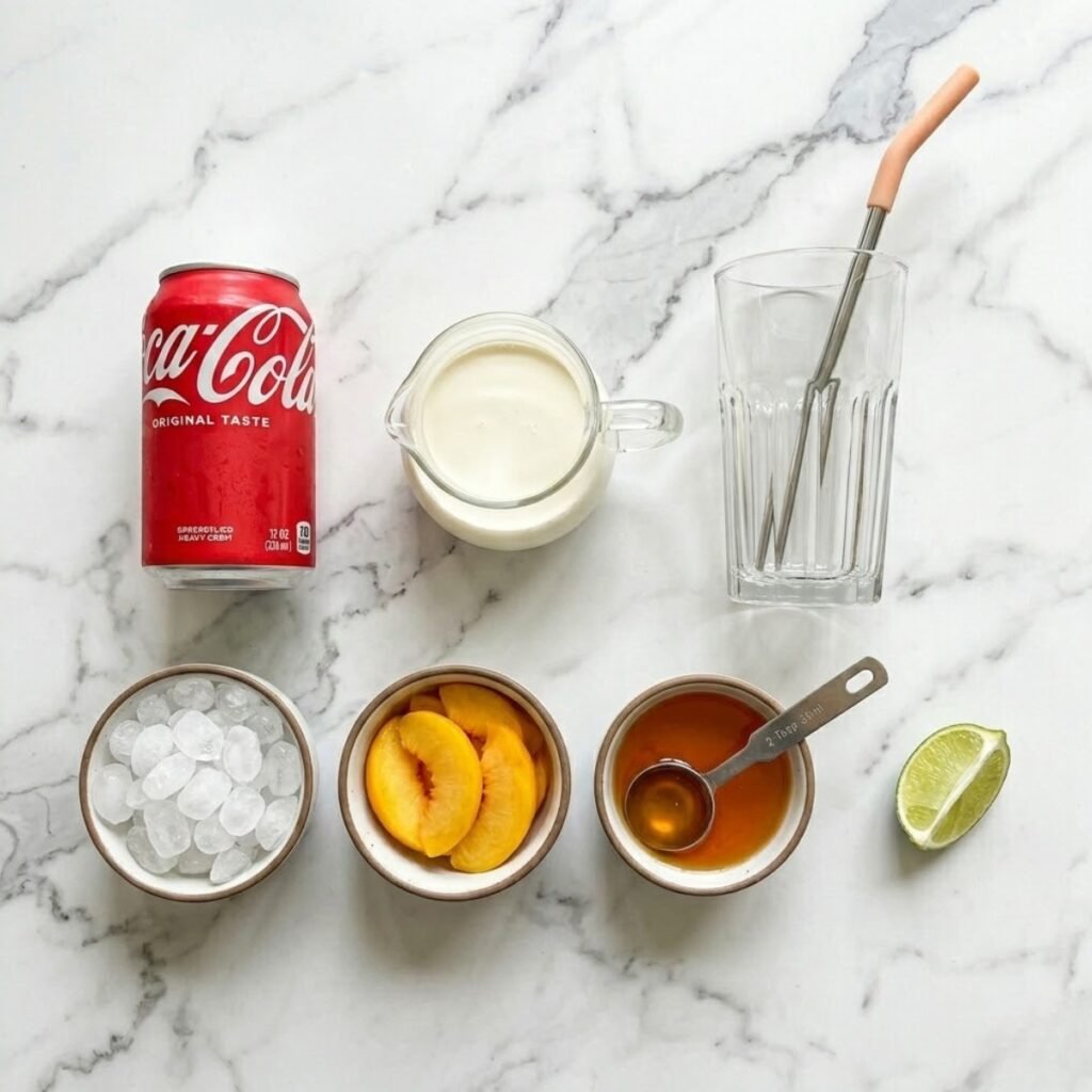 Ingredients for a peach soda drink