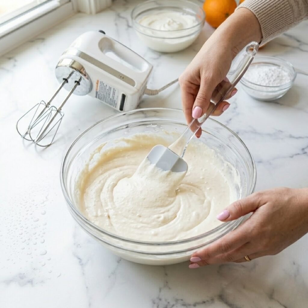 Mixing cream cheese and whipped cream