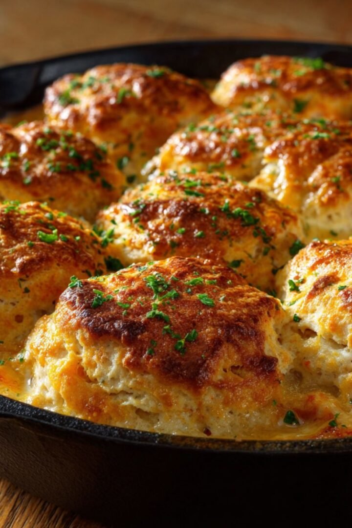 Red lobster biscuit chicken pot pie with golden cheddar bay biscuits over creamy chicken filling. Easy comfort dinner ready in 45 minutes combining two favorite foods.