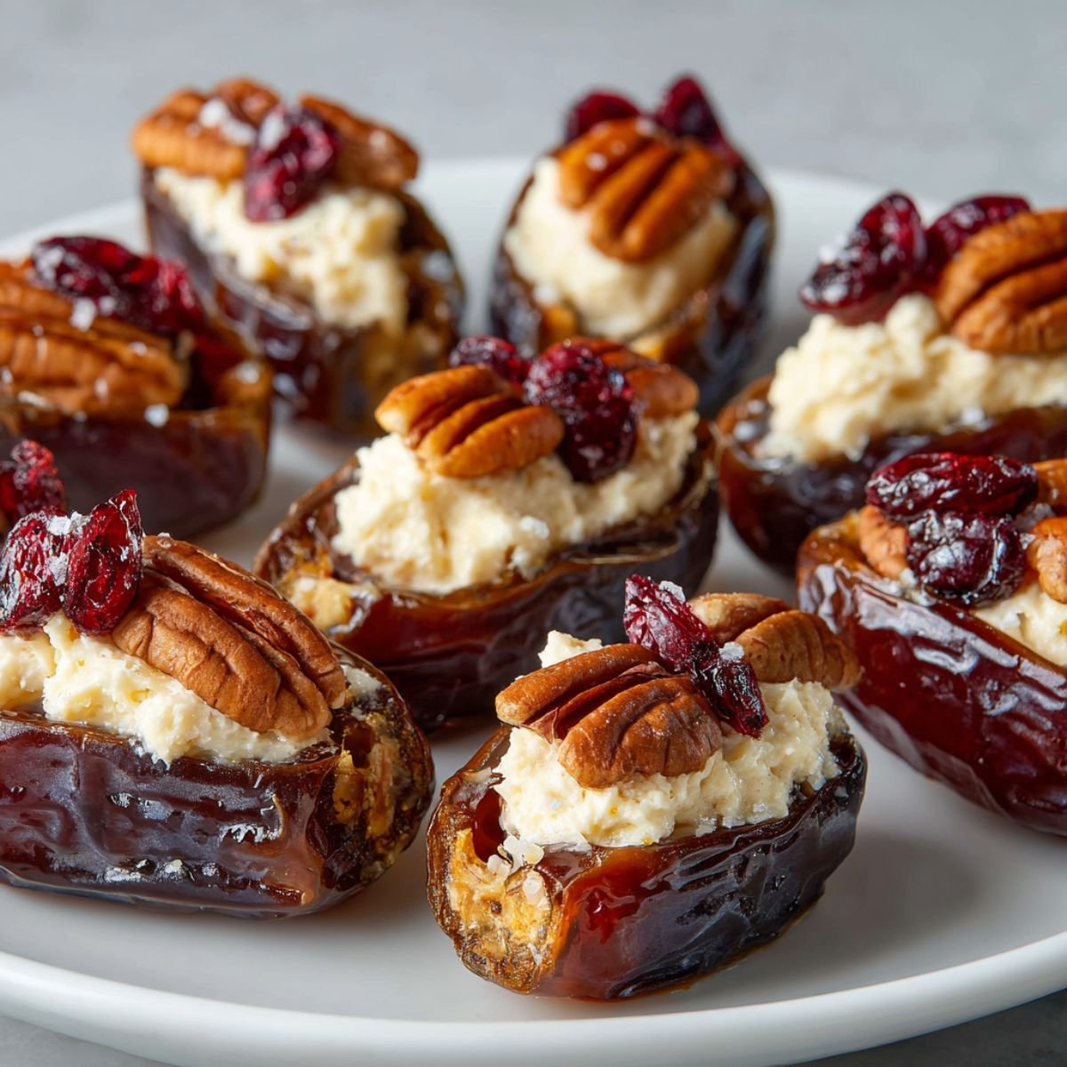 Roasted 25 minute goat cheese stuffed dates with walnuts honey and fresh rosemary on baking sheet