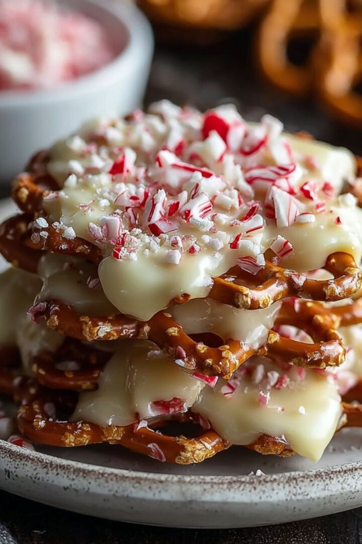 Sweet 15 minute white chocolate peppermint pretzel crisps with smooth coating and crushed candy cane